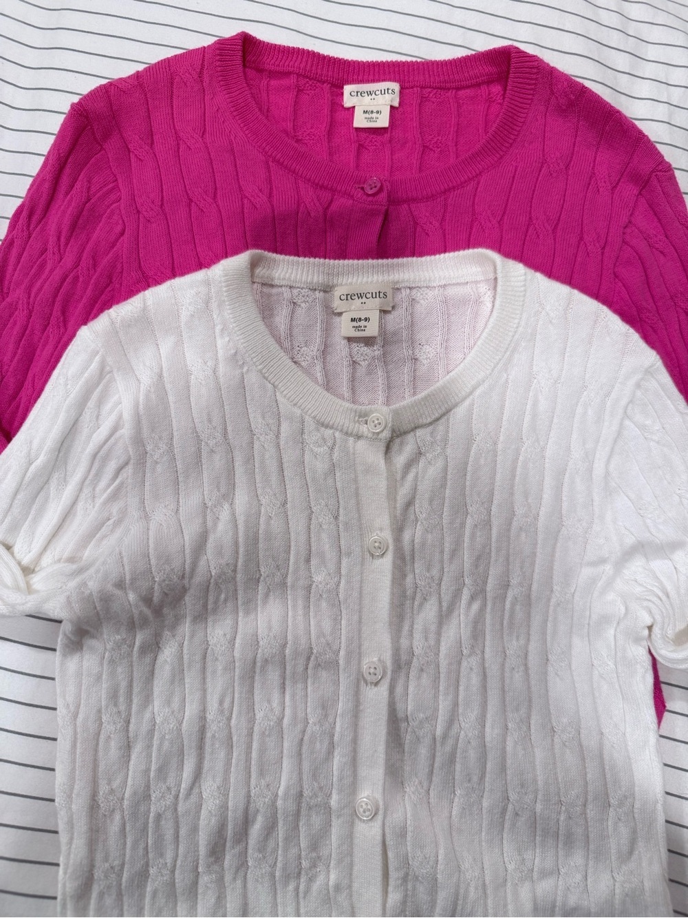 Crewcuts Girls 100% Cotton Cable Knit Cardigans in White and Fuchsia size 8-9 - Picture 3 of 7